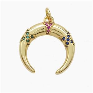 Copper Crescent Pendant Pave Zirconia Moon Gold Plated, approx 17-18mm
