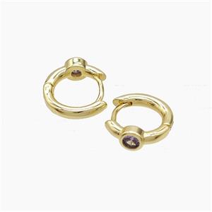 Copper Hoop Earrings Pave Zirconia Gold Plated, approx 12mm dia