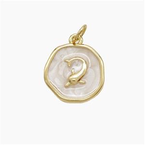 Copper Dolphin Pendant White Painted Gold Plated, approx 14mm
