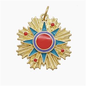 Copper Sun Pendant Enamel Gold Plated, approx 20mm