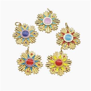 Copper Sun Pendant Enamel Gold Plated Mixed, approx 20mm