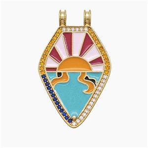 Enamel Copper Pendant Pave Zircon, Gold Plated, approx 21-34mm