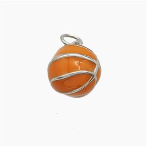 Copper Basketball Pendant Orange Enamel Sports Platinum Plated, approx 10.5mm
