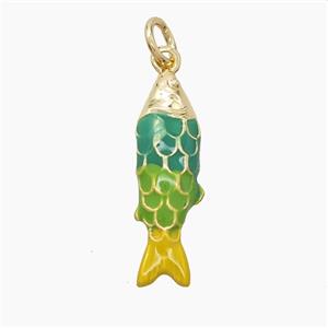Copper Fish Pendant Green Yellow Enamel Gold Plated, approx 6-20mm