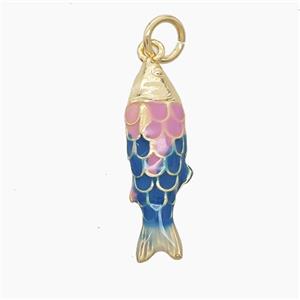 Copper Fish Pendant Pink Blue Enamel Gold Plated, approx 6-20mm