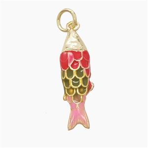 Copper Fish Pendant Red Green Enamel Gold Plated, approx 6-20mm