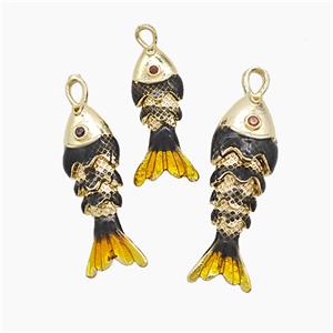 Copper Fish Pendant Black Enamel Gold Plated, approx 9-30mm
