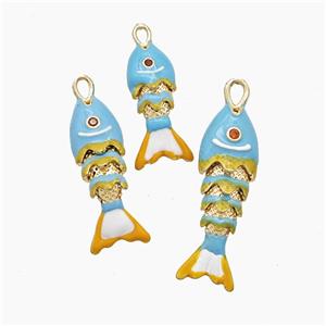 Copper Fish Pendant Blue Enamel Gold Plated, approx 9-30mm