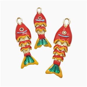 Copper Fish Pendant Red Enamel Gold Plated, approx 9-30mm