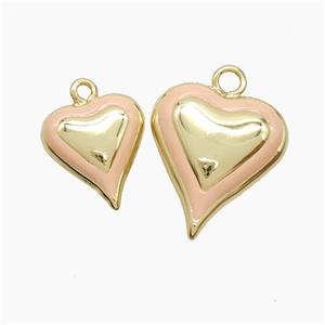 Copper Heart Pendant Pink Enamel Gold Plated, approx 20-22mm