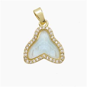 Copper Shark-Tail Pendant Pave Zirconia Acrylic Gold Plated, approx 13-14mm