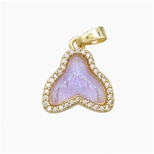 Copper Shark-Tail Pendant Pave Zirconia Purple Acrylic Gold Plated, approx 13-14mm