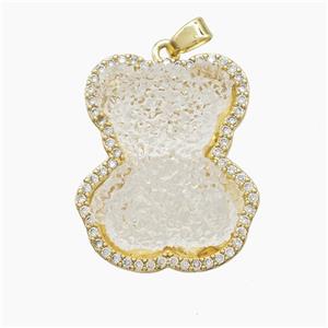 Clear Resin Bear Copper Pendant Pave Zirconia Gold Plated, approx 22-26mm