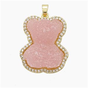 Pink Resin Bear Copper Pendant Pave Zirconia Gold Plated, approx 22-26mm
