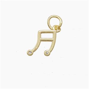 Musical Note Copper Pendant Pave Zirconia Gold Plated, approx 8-9mm