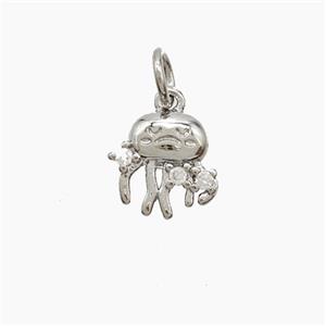 Copper Jellyfish Pendant Pave Zirconia Platinum Plated, approx 8-9mm