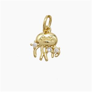 Copper Jellyfish Pendant Pave Zirconia Gold Plated, approx 8-9mm