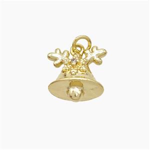 Christmas Bell Copper Pendant Pave Zirconia Gold Plated, approx 10-12mm