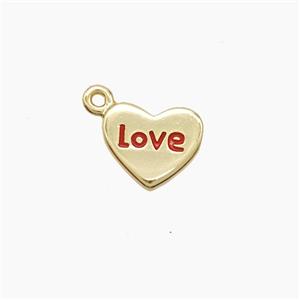 Copper Heart Pendant Red Enamel Love Gold Plated, approx 8-10mm