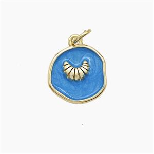 Copper Conch Shell Pendant Blue Painted Gold Plated, approx 13mm