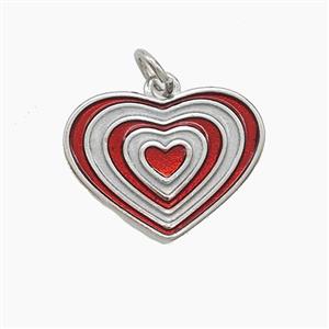 Copper Heart Pendant Red Painted Platinum Plated, approx 14-18mm