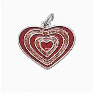 Copper Heart Pendant Red Painted Platinum Plated, approx 14-18mm