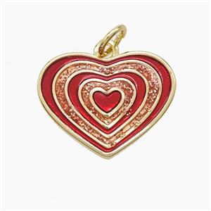 Copper Heart Pendant Red Painted Gold Plated, approx 14-18mm