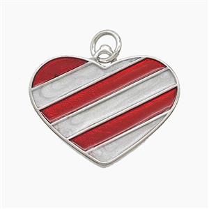 Copper Heart Pendant Red Painted Platinum Plated, approx 15-21mm