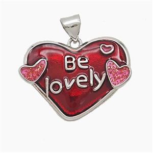 Copper Heart Pendant Red Painted Be Lovely Platinum Plated, approx 18-23mm
