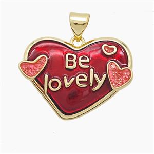 Copper Heart Pendant Red Painted Be Lovely Gold Plated, approx 18-23mm