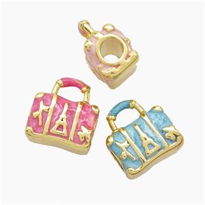 Copper Handbag Beads Painted Large Hole Gold Plated Mixed, approx 13-14mm, 4mm hole