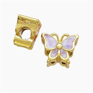 Copper Butterfly Beads Enamel Large Hole Gold Plated, approx 13-14mm, 4mm hole