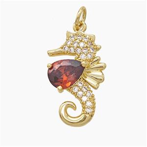 Copper Seahorse Pendant Pave Zirconia Gold Plated, approx 12-20mm