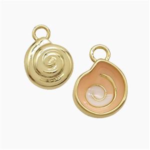 Copper Spiral Shell Pendant Peach Enamel Gold Plated, approx 11-12mm