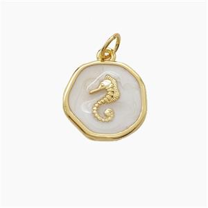 Copper Seahorse Pendant White Enamel Gold Plated, approx 13-14mm