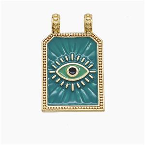 Copper Eye Pendant Green Painted Rectangle 2loops Gold Plated, approx 18-30mm