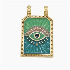Copper Eye Pendant Green Painted Rectangle 2loops Gold Plated, approx 18-30mm