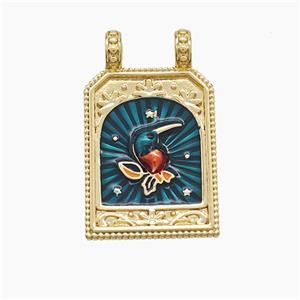 Copper Birds Pendant Green Painted Rectangle 2loops Gold Plated, approx 18-30mm
