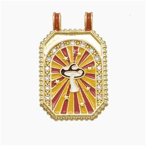 Copper Mushroom Pendant Enamel Rectangle 2loops Gold Plated, approx 18-30mm