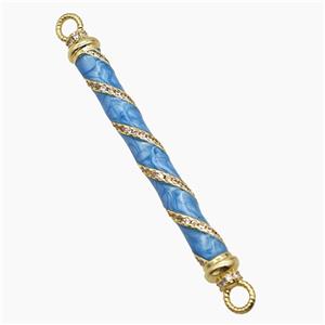 Copper Stick Connector Pave Zirconia Blue Enamel Gold Plated, approx 6-60mm