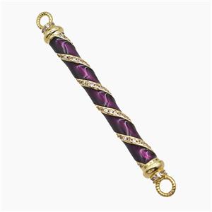 Copper Stick Connector Pave Zirconia Purple Enamel Gold Plated, approx 6-60mm