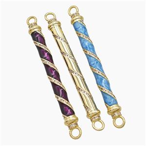 Copper Stick Connector Pave Zirconia Enamel Gold Plated Mixed, approx 6-60mm