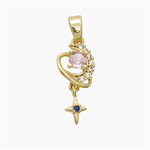 Copper Moon Pendant Pave Zirconia Crystal Glass Star Gold Plated, approx 4-7mm, 8-10mm