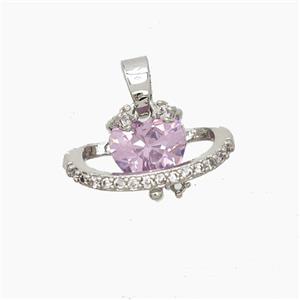 Copper Heart Pendant Pave Zirconia Crystal Glass Platinum Plated, approx 8-16mm