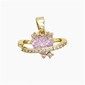 Copper Heart Pendant Pave Zirconia Crystal Glass Gold Plated, approx 8-16mm