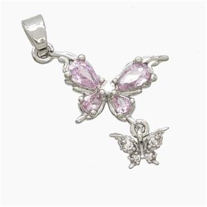 Copper Butterfly Pendant Pave Zirconia Crystal Glass Platinum Plated, approx 5-8mm, 10-15mm