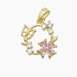 Copper Clover Pendant Pave Zirconia Crystal Glass Butterfly Gold Plated, approx 15mm