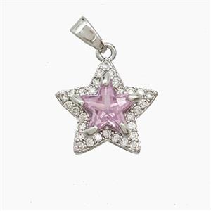 Copper Star Pendant Pave Zirconia Crystal Glass Platinum Plated, approx 15mm