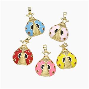 Copper Ladybug Pendant Pave Zirconia Enamel Gold Plated Mixed, approx 15-19mm