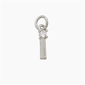 Copper Letter-I Pendant Pave Zirconia Platinum Plated, approx 6-10mm
